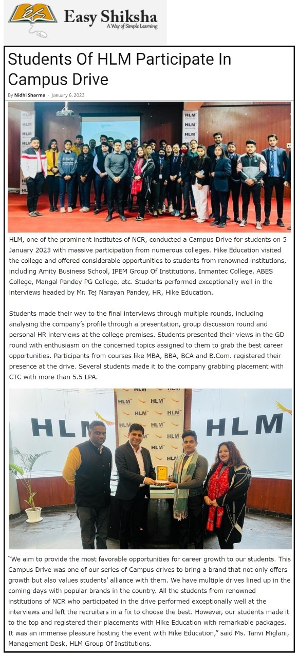 Students of HLM Participated in the Campus Drive