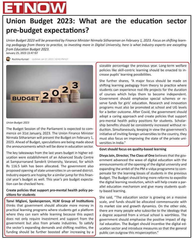 Tanvi Miglani shares her thoughts on Budget 2023